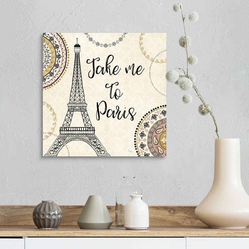 A farmhouse room featuring "Take Me To Paris" with an illustration of the Eiffel Tower.