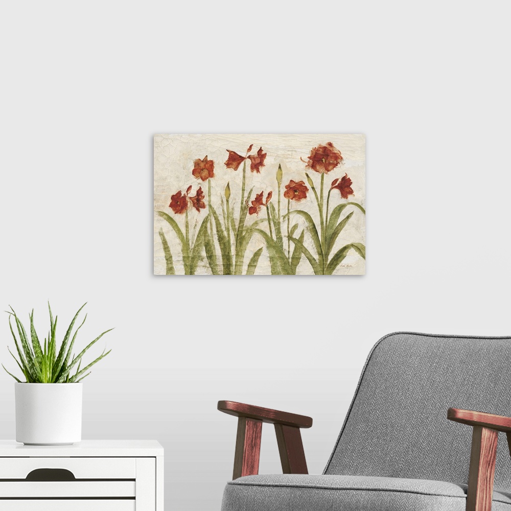 A modern room featuring Red Amaryllis