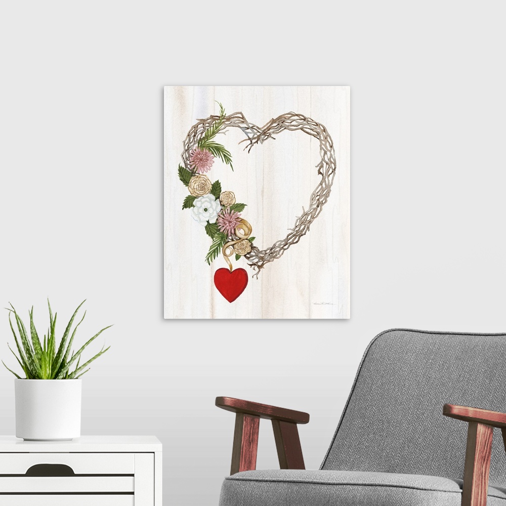 A modern room featuring Rustic Valentine Heart Wreath I