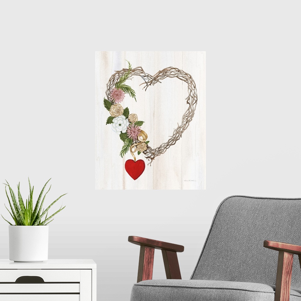 A modern room featuring Rustic Valentine Heart Wreath I