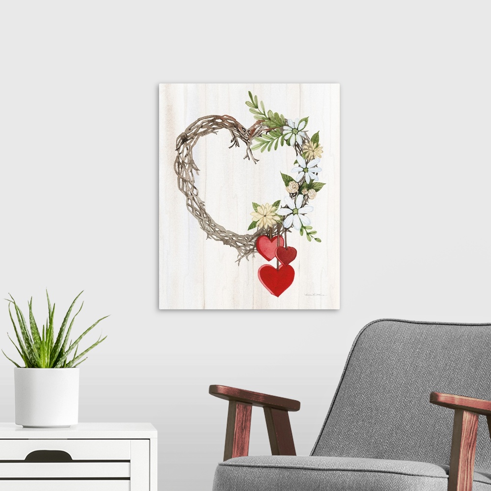 A modern room featuring Rustic Valentine Heart Wreath II