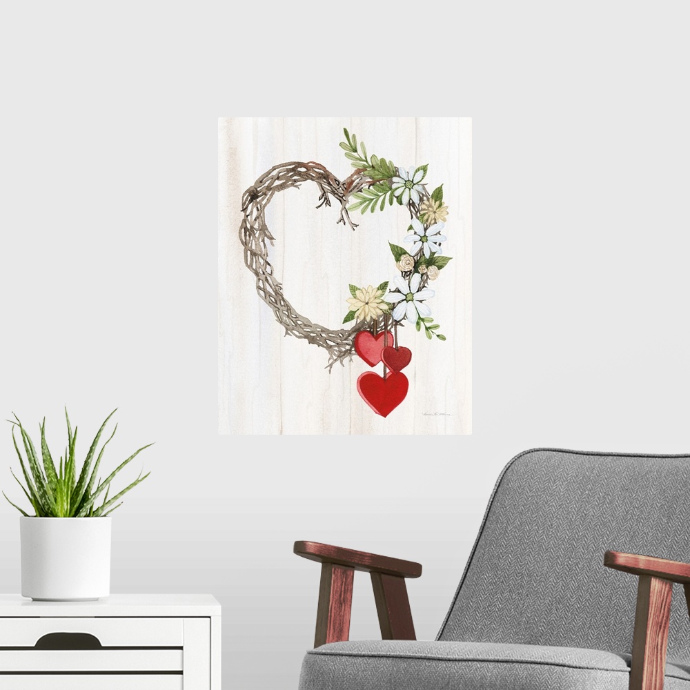 A modern room featuring Rustic Valentine Heart Wreath II