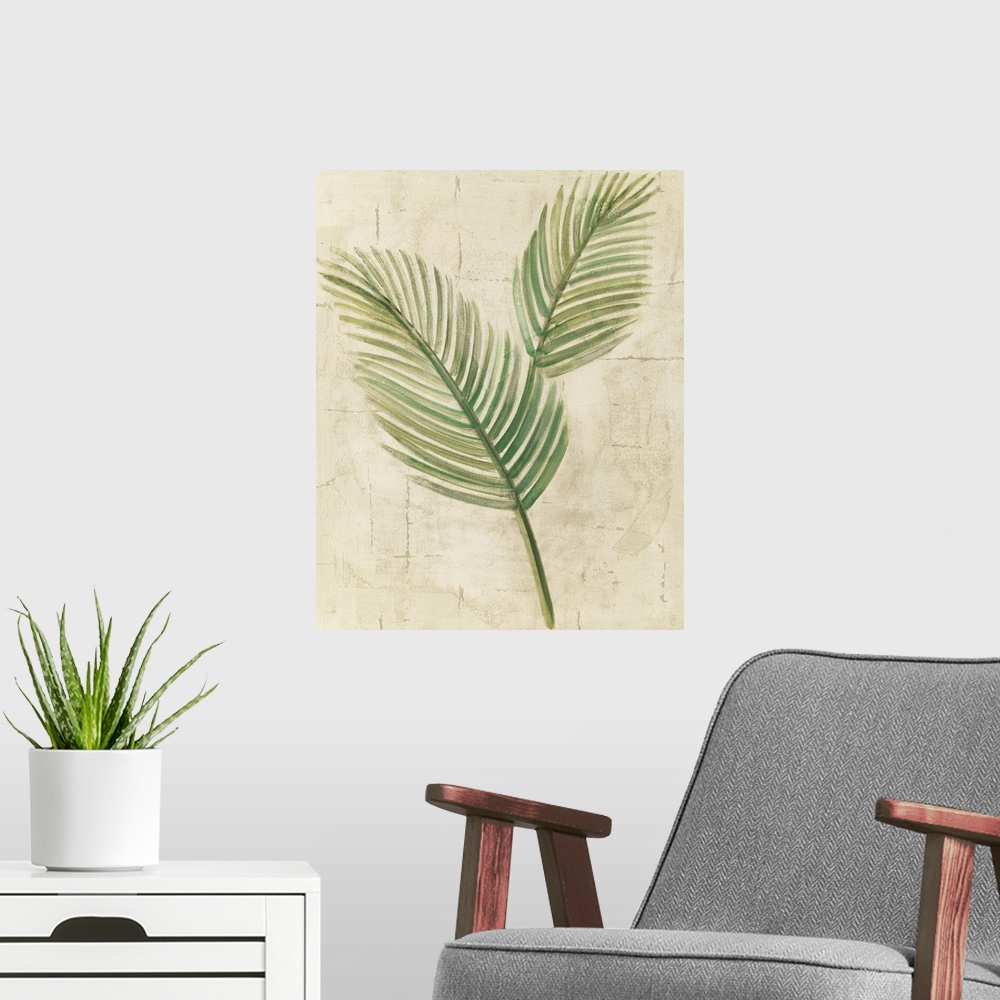 A modern room featuring Sago Palm Leaves Neutral Crop