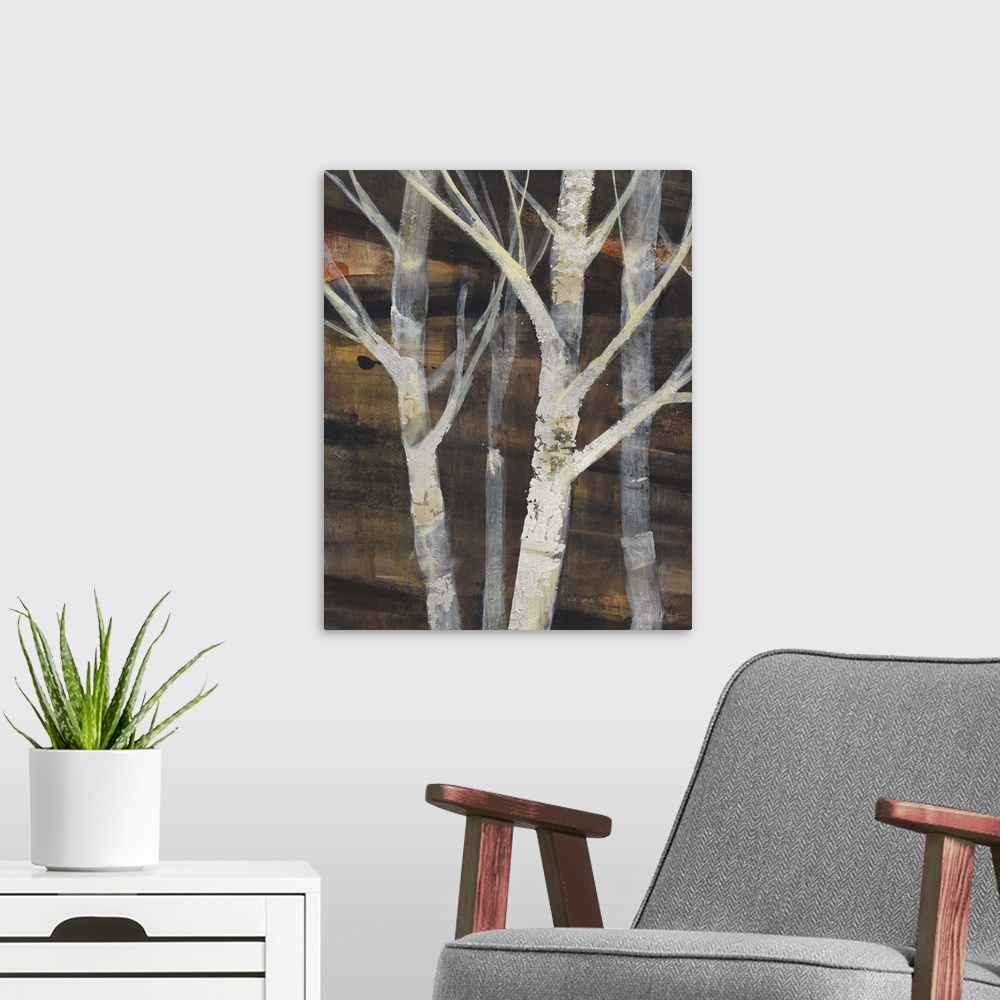 A modern room featuring Silver Trees I