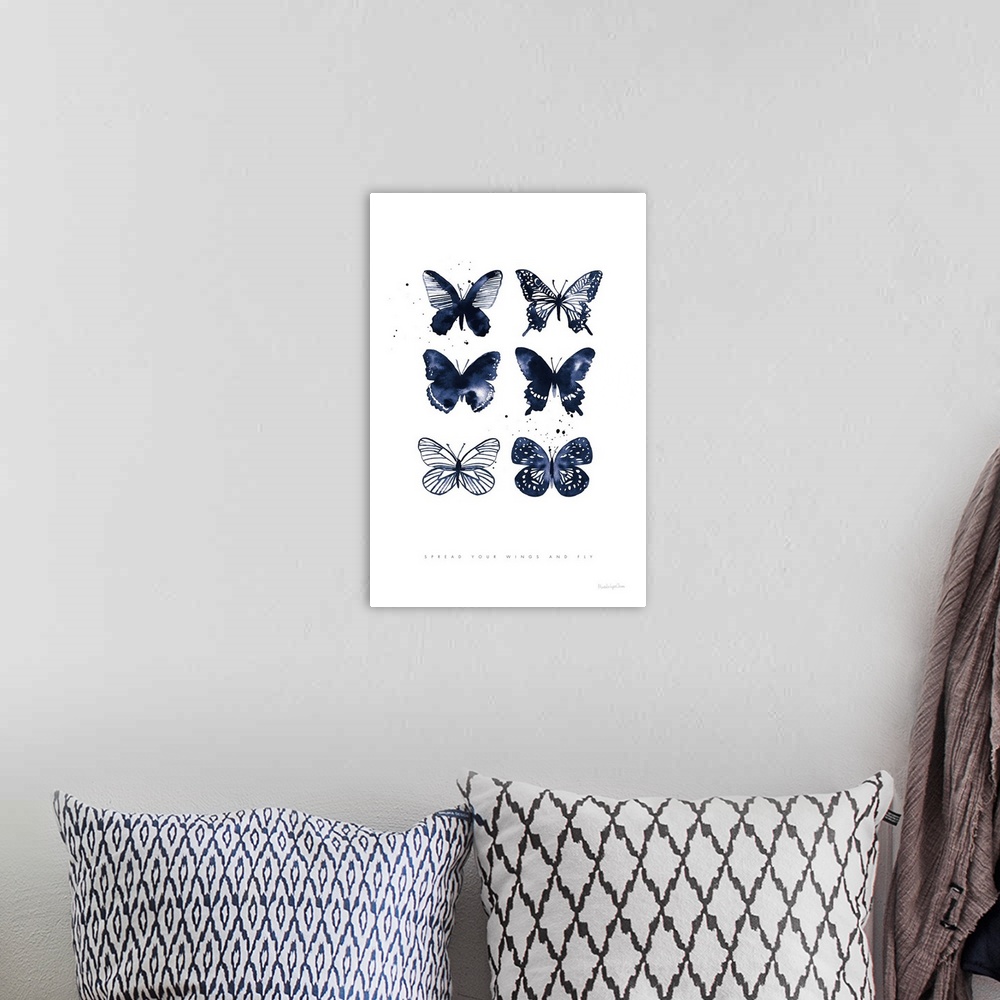 A bohemian room featuring Six Inky Blue Butterflies