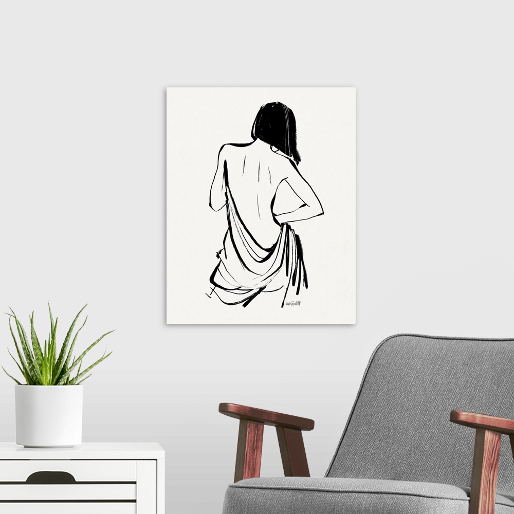 A modern room featuring Sketched Nudes IV
