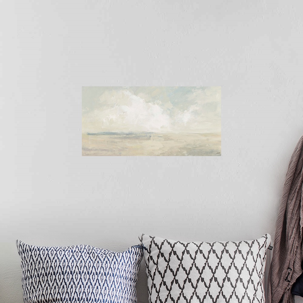 A bohemian room featuring Abstract landscape of where the sky meets the sand.