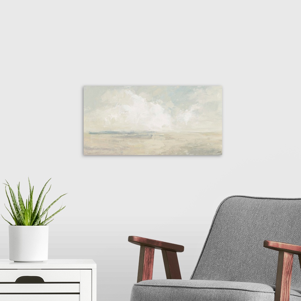 A modern room featuring Abstract landscape of where the sky meets the sand.