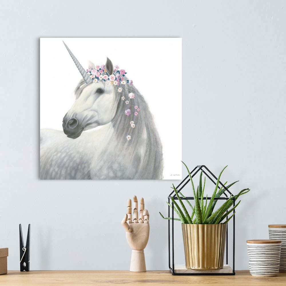 A bohemian room featuring Spirit Unicorn II Sq Enchanted