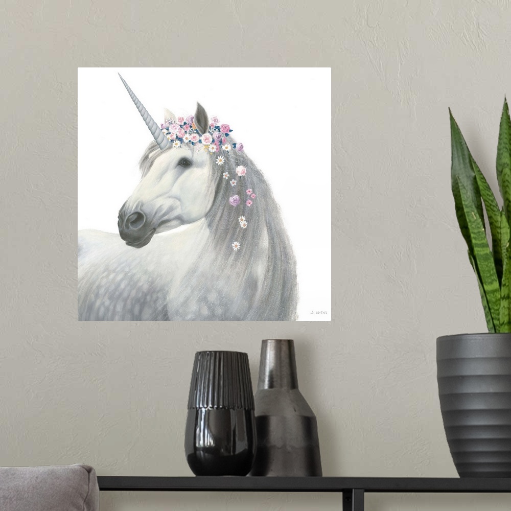 A modern room featuring Spirit Unicorn II Sq Enchanted
