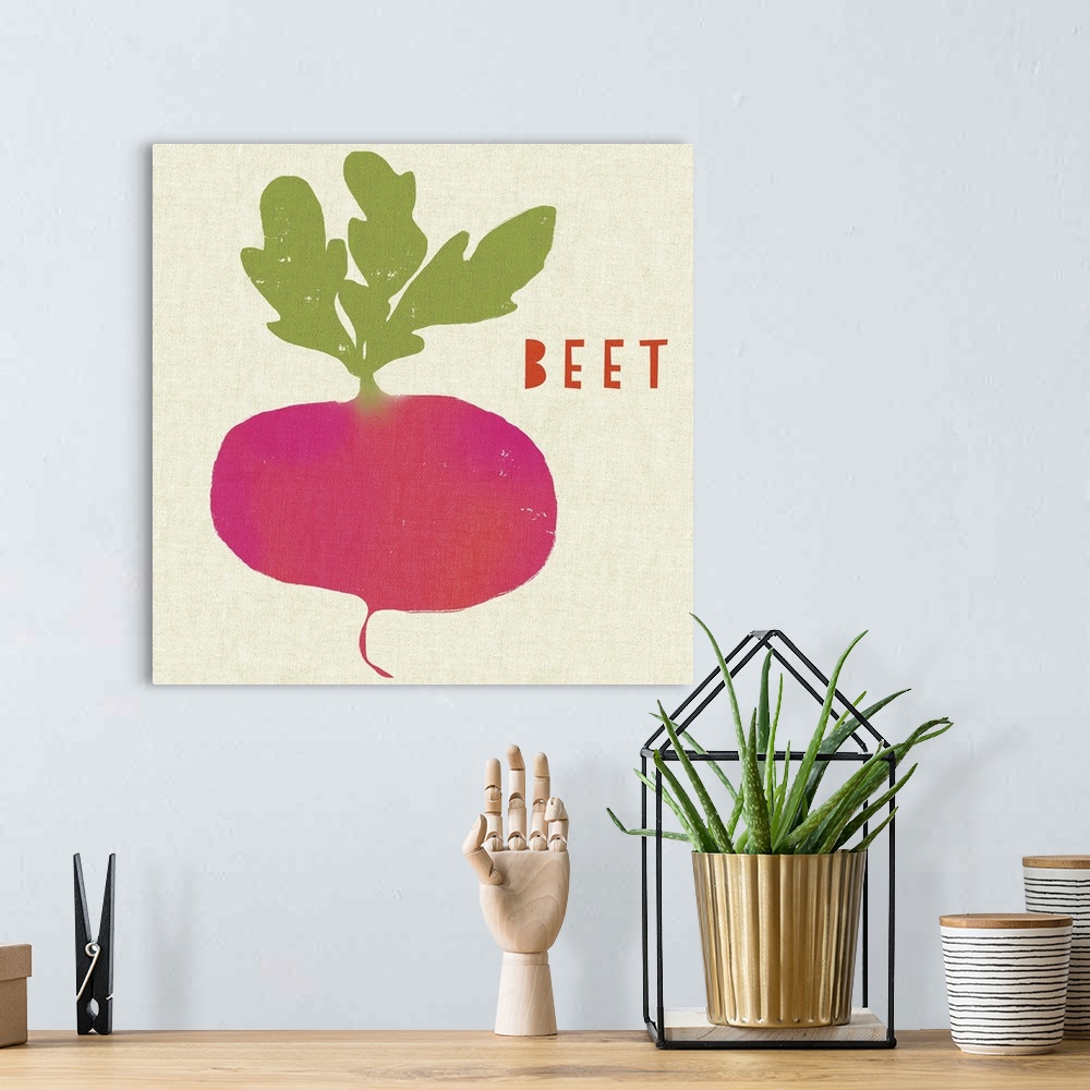 A bohemian room featuring Contemporary kitchen decor of a beet against a neutral background.