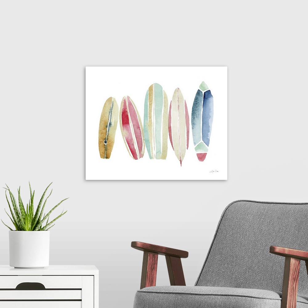 A modern room featuring Surfboards In A Row