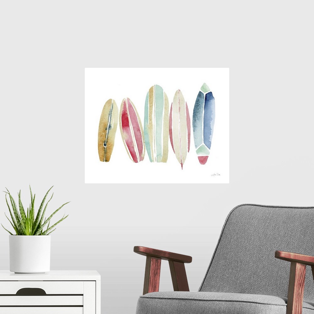 A modern room featuring Surfboards In A Row