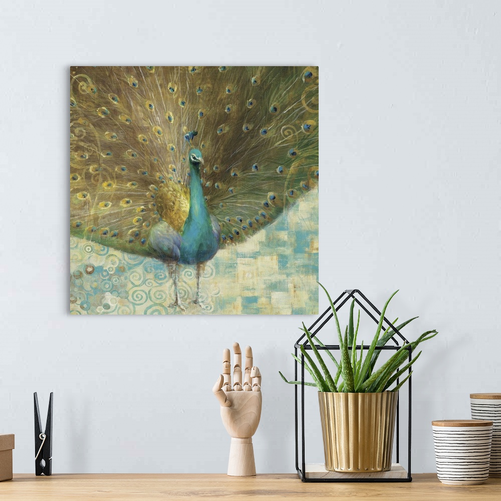 A bohemian room featuring Teal Peacock on Gold