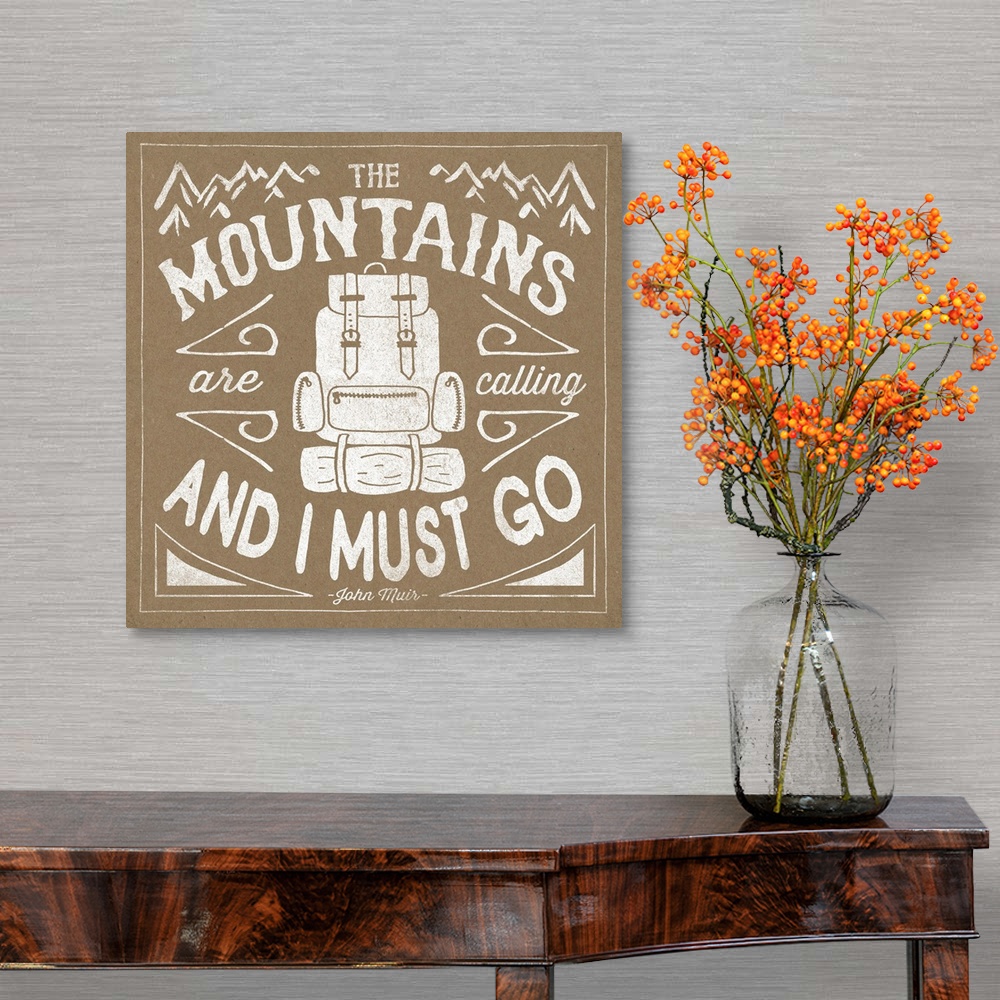 A traditional room featuring Outdoorsy inspirational sentiment artwork in a rustic natural colors.