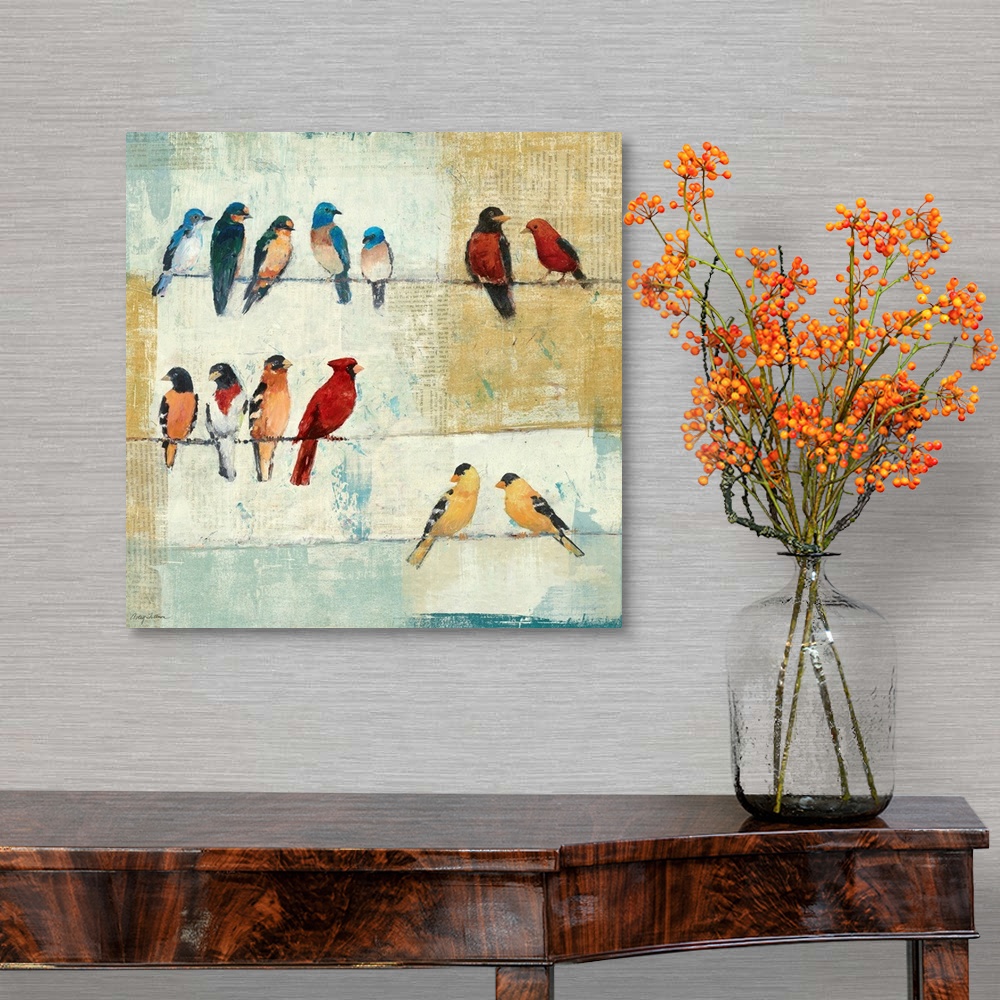 A traditional room featuring This decorative accent features  North American birds, Mountain Bluebirds, Eastern Bluebirds, Bar...