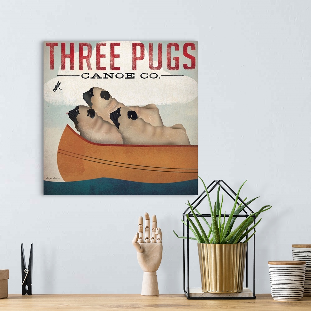 A bohemian room featuring Three Pugs in a Canoe v.3