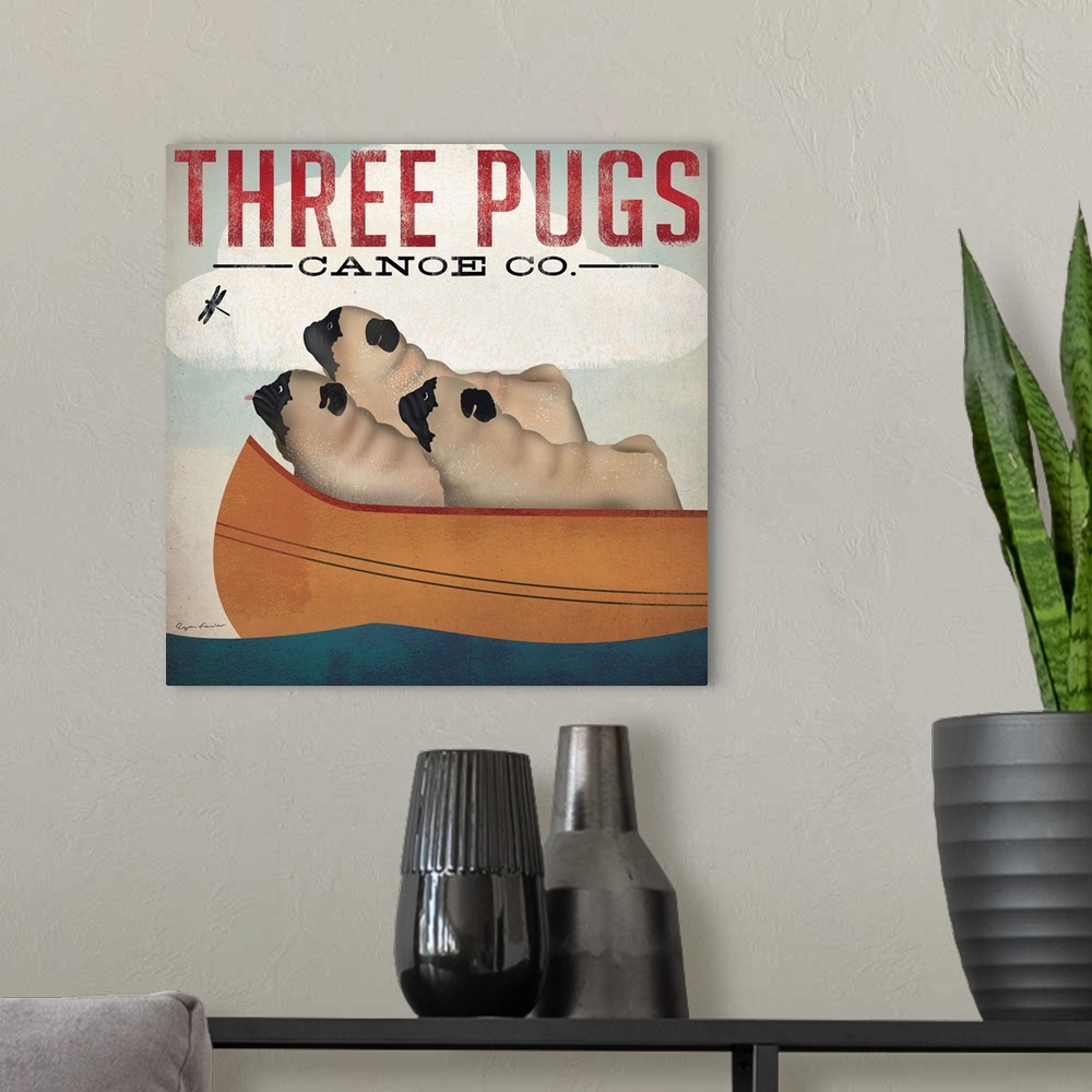A modern room featuring Three Pugs in a Canoe v.3