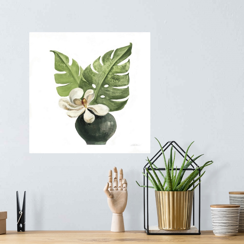 A bohemian room featuring Tropical Leaves II On White