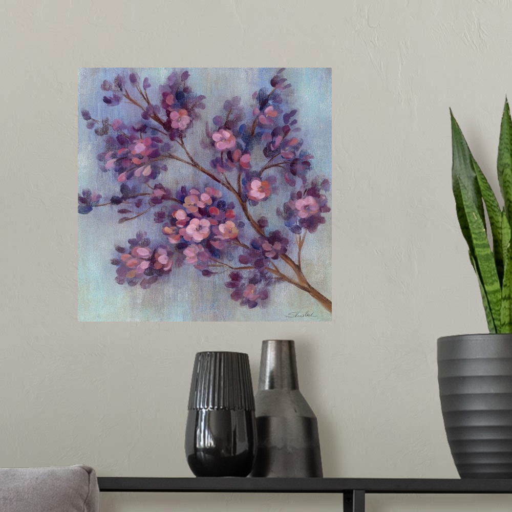 A modern room featuring Twilight Cherry Blossoms II