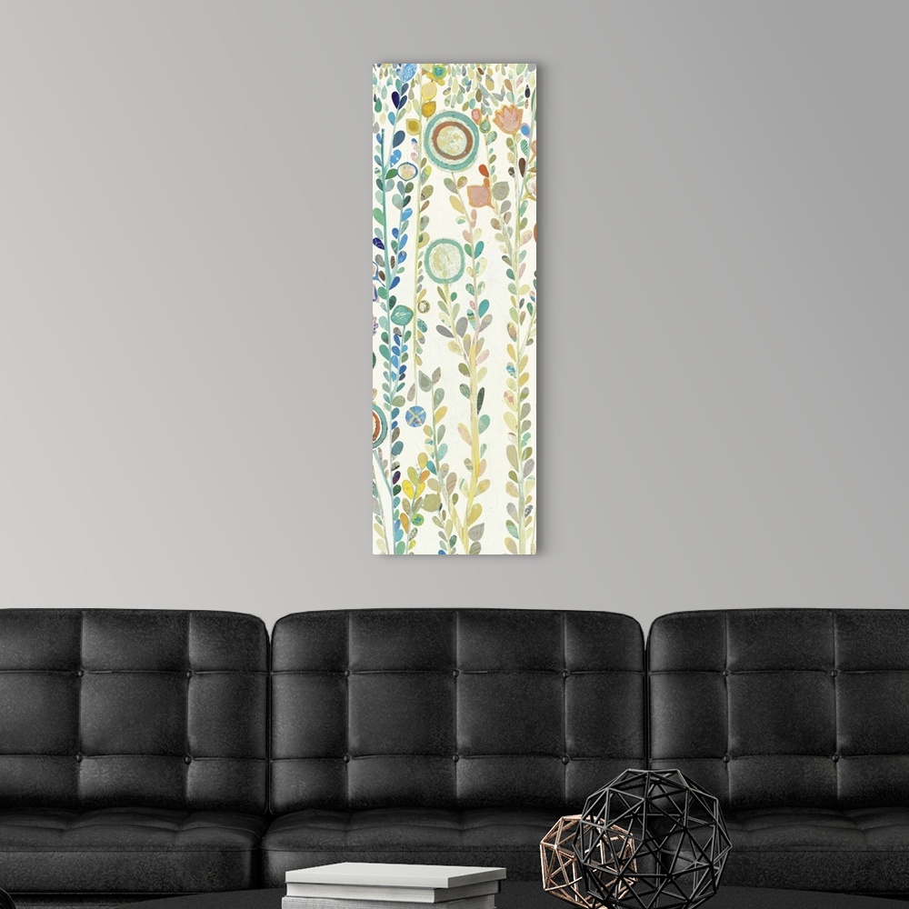 A modern room featuring Lighthearted and abstract floral contemporary floral art.