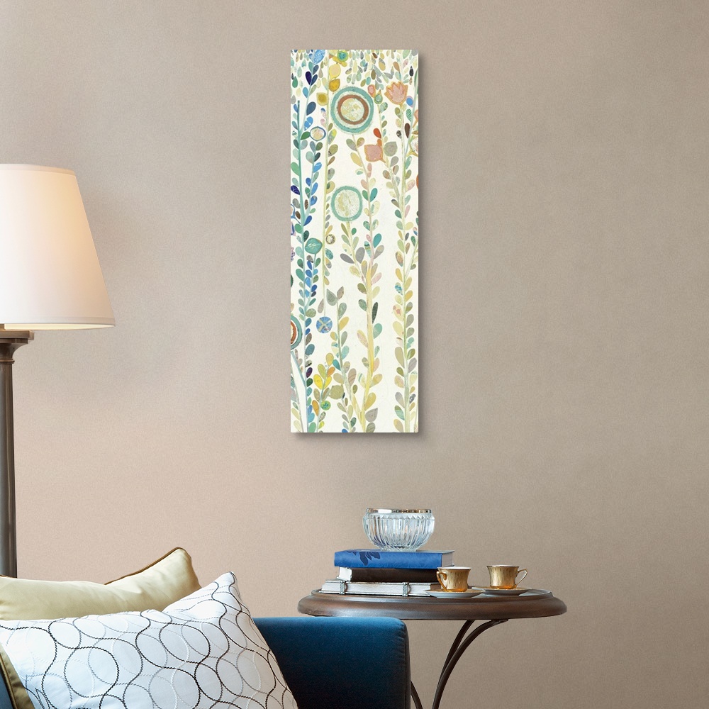 A traditional room featuring Lighthearted and abstract floral contemporary floral art.