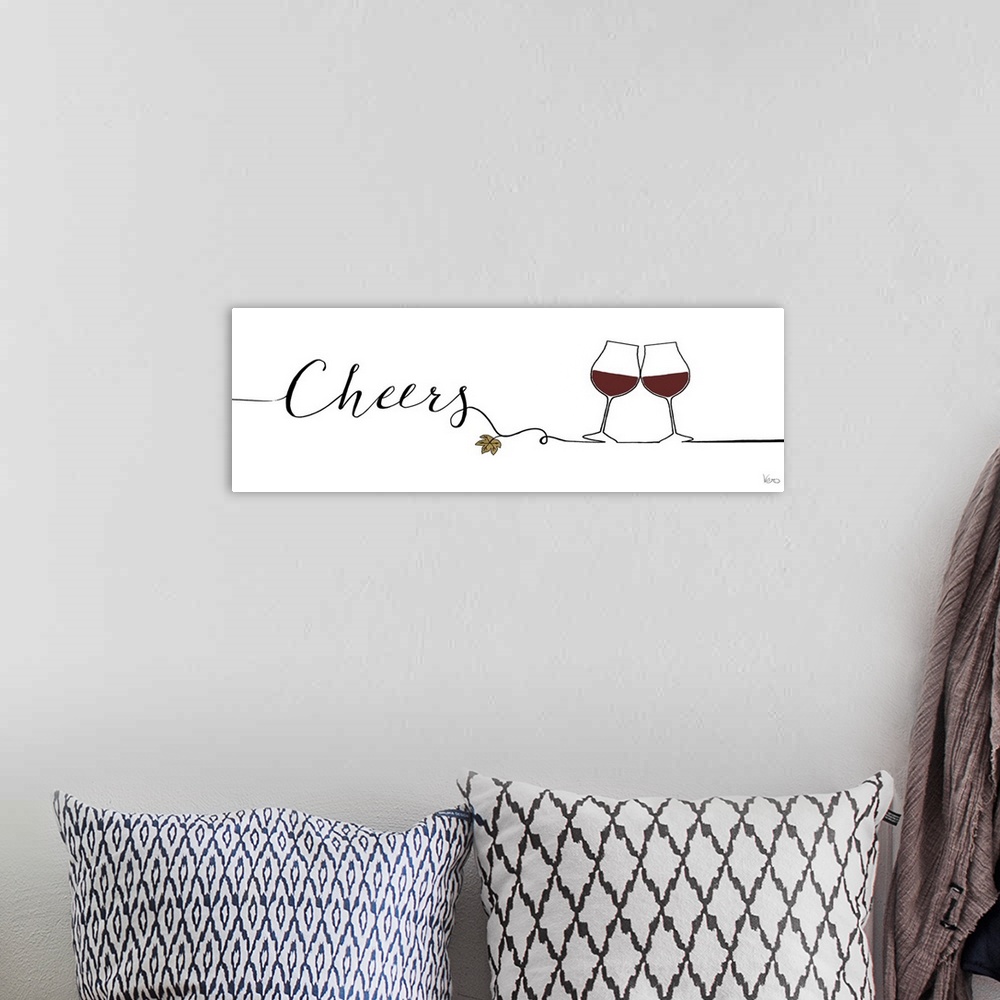 A bohemian room featuring "Cheers" with two glasses on a white background.