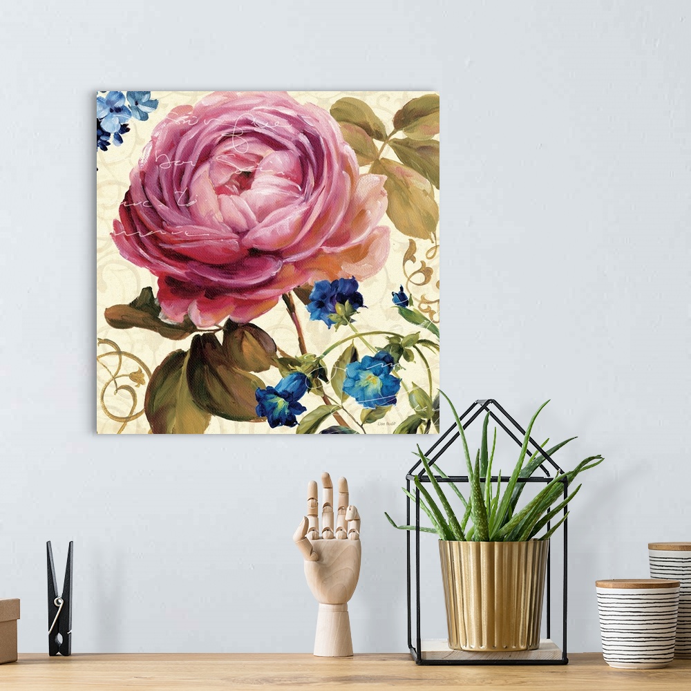 A bohemian room featuring Contemporary artwork of a close-up of a beautiful red flower.