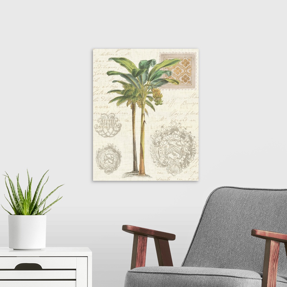 A modern room featuring Vintage Palm Study I