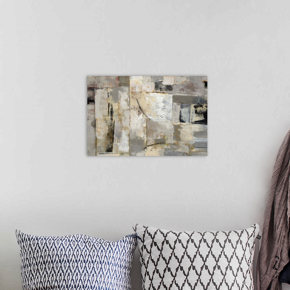 A bohemian room featuring This abstract painting has a subtle retro vibe to it, making it a great addition to any home.