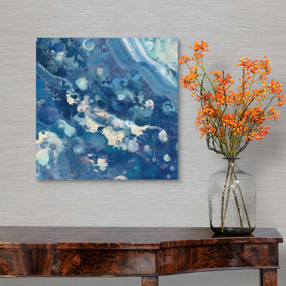 A traditional room featuring Contemporary abstract painting resembling crashing ocean waves.