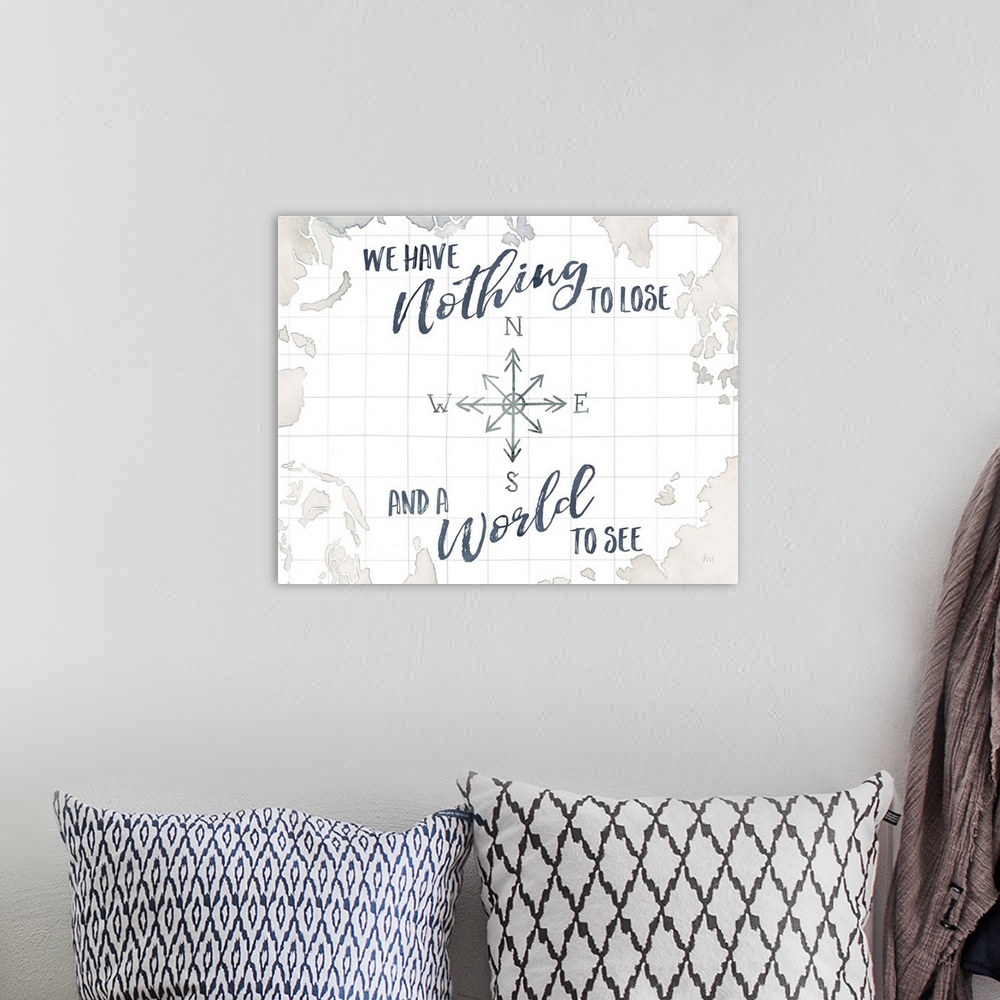 A bohemian room featuring Watercolor Wanderlust Adventure IV A World to See