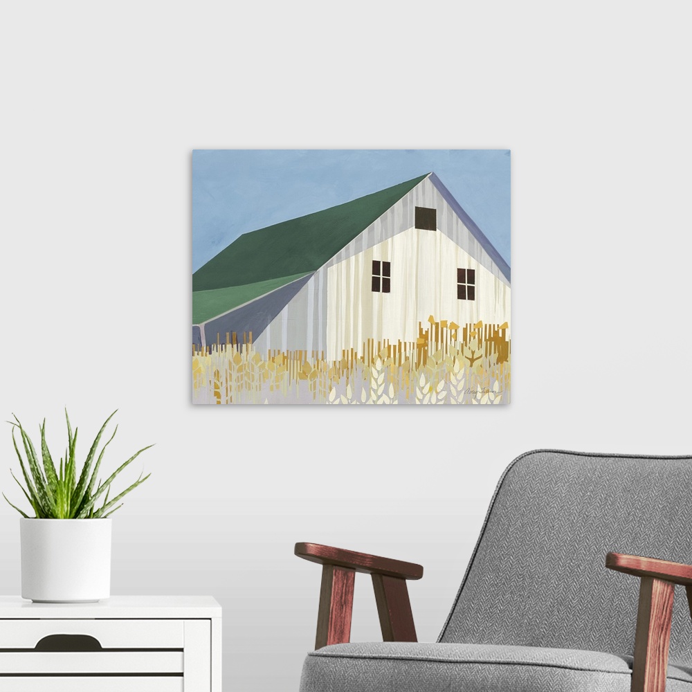 A modern room featuring Wheat Fields Green Crop