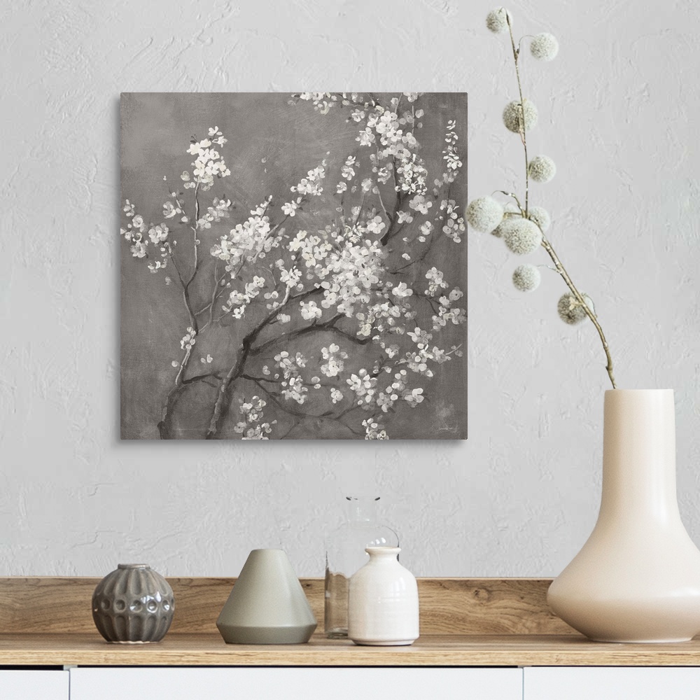 A farmhouse room featuring White Cherry Blossoms I On Grey Crop