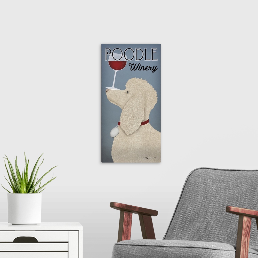 A modern room featuring White Poodle Winery