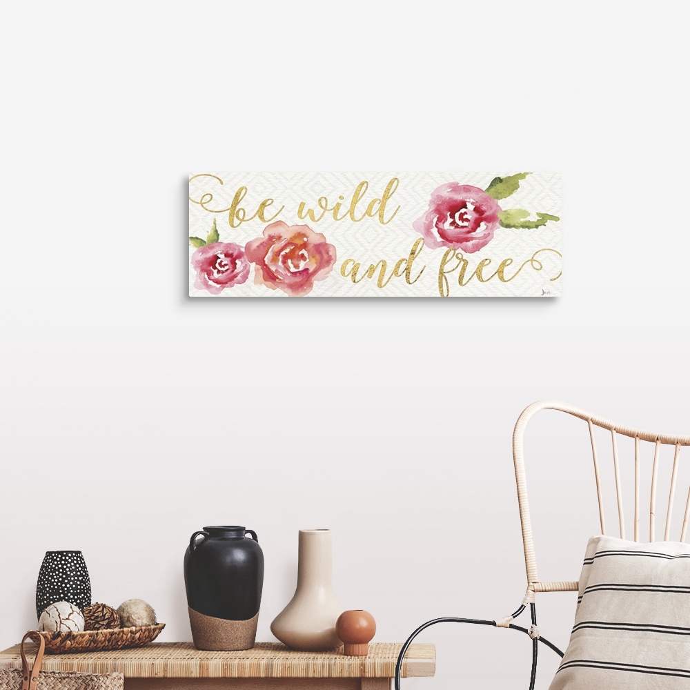 A farmhouse room featuring Hand-lettered gold text with watercolor roses.