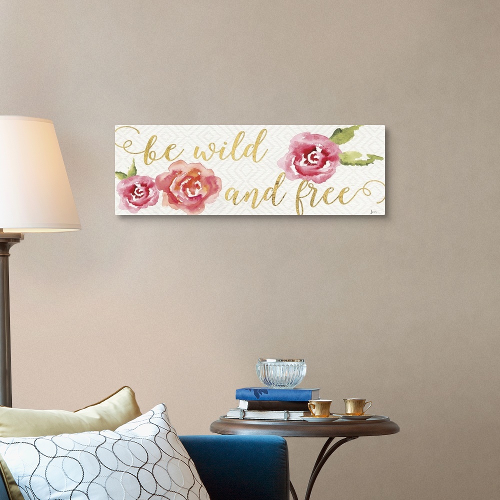 A traditional room featuring Hand-lettered gold text with watercolor roses.