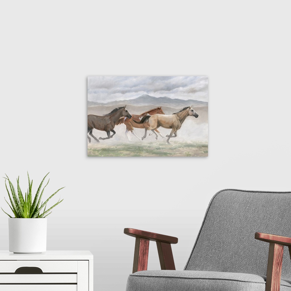 A modern room featuring Wild Horses
