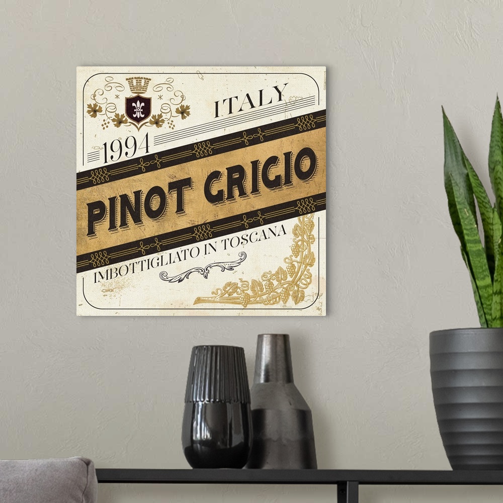A modern room featuring Wine Labels IV