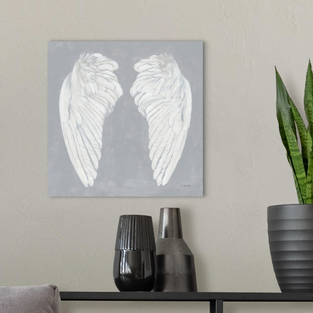 A modern room featuring Wings I On Gray Flipped