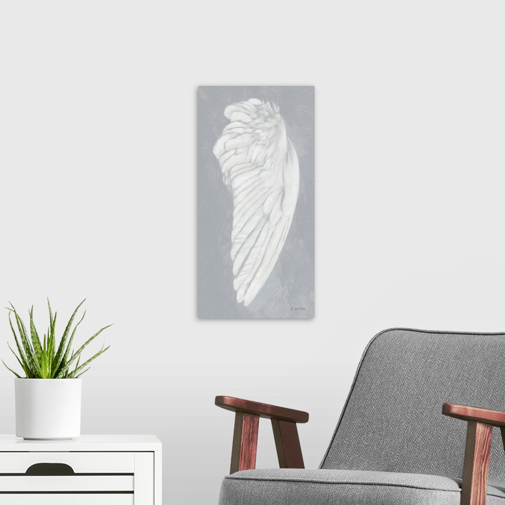 A modern room featuring Wings III On Gray Flipped