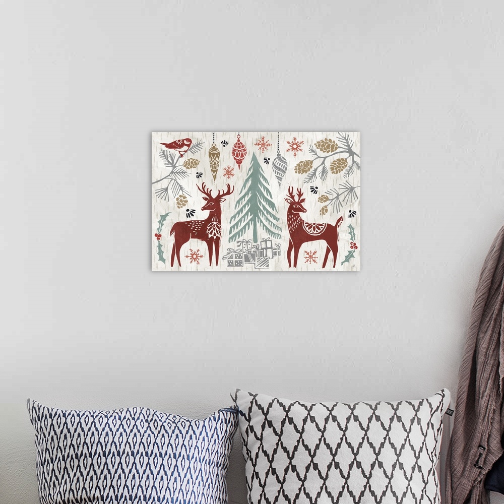 A bohemian room featuring Woodcut Christmas I Color