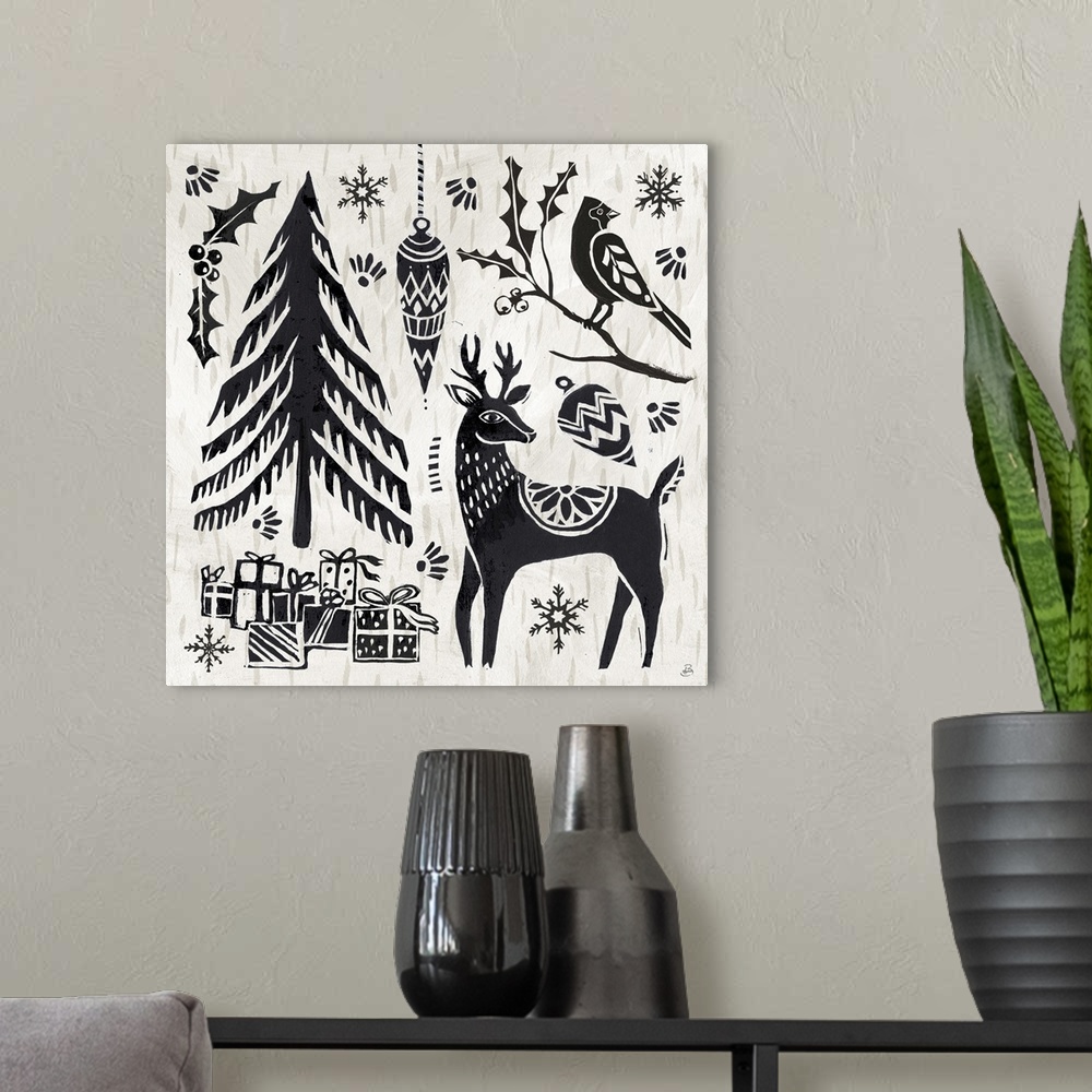 A modern room featuring Woodcut Christmas V