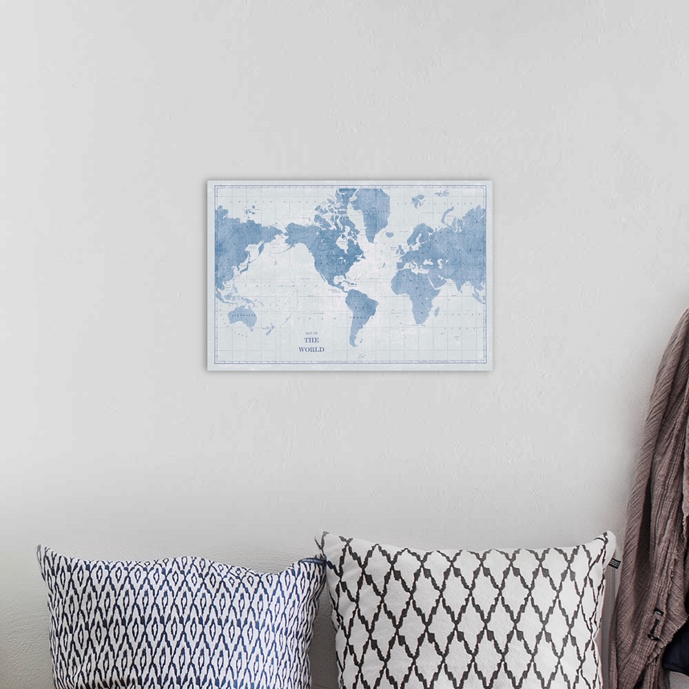 A bohemian room featuring World Map White and Blue