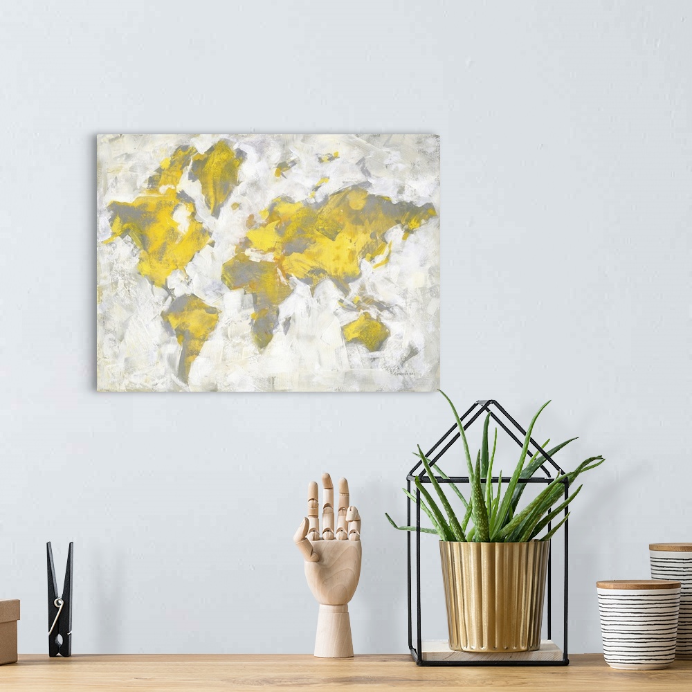 A bohemian room featuring World Map Yellow Gray