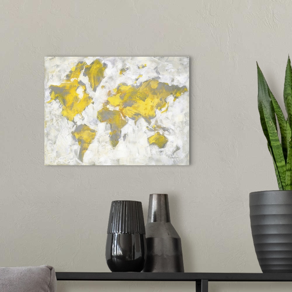 A modern room featuring World Map Yellow Gray