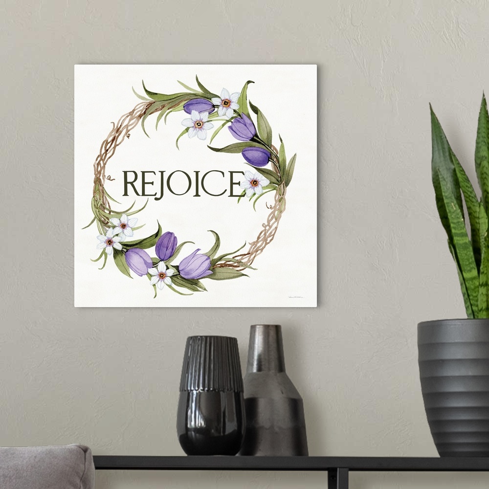 A modern room featuring Wreath with Words I
