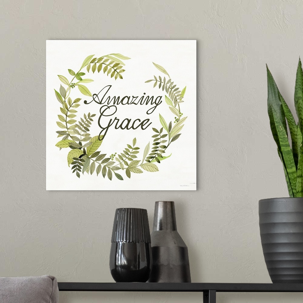 A modern room featuring Wreath with Words II