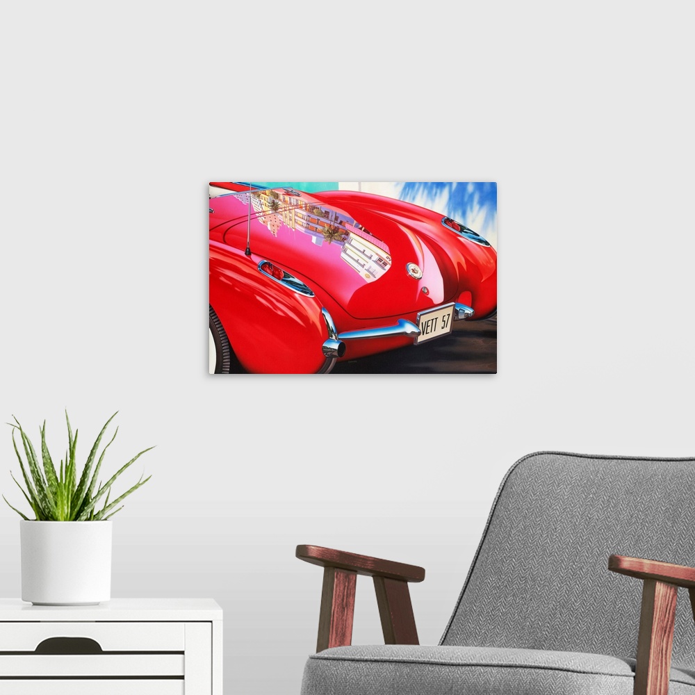 A modern room featuring '57 Corvette