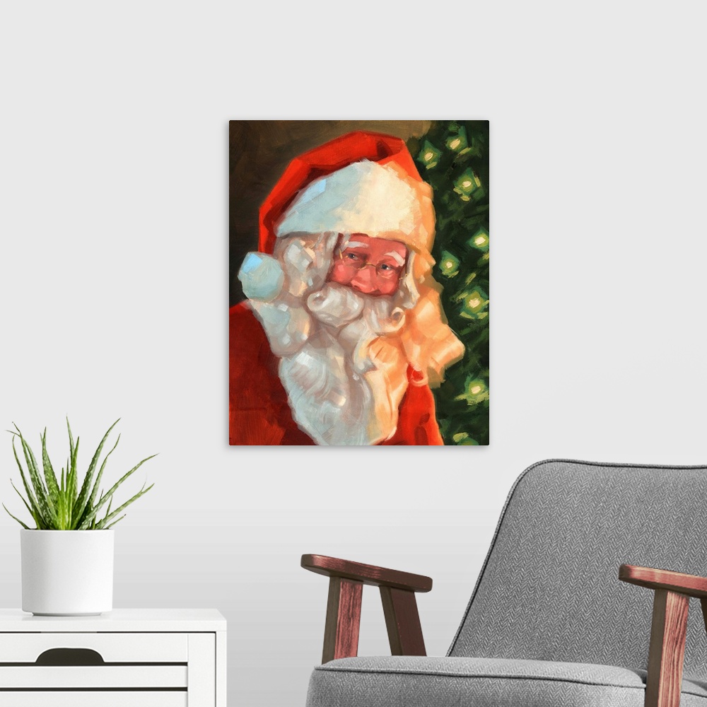 A modern room featuring A Portrait of Santa